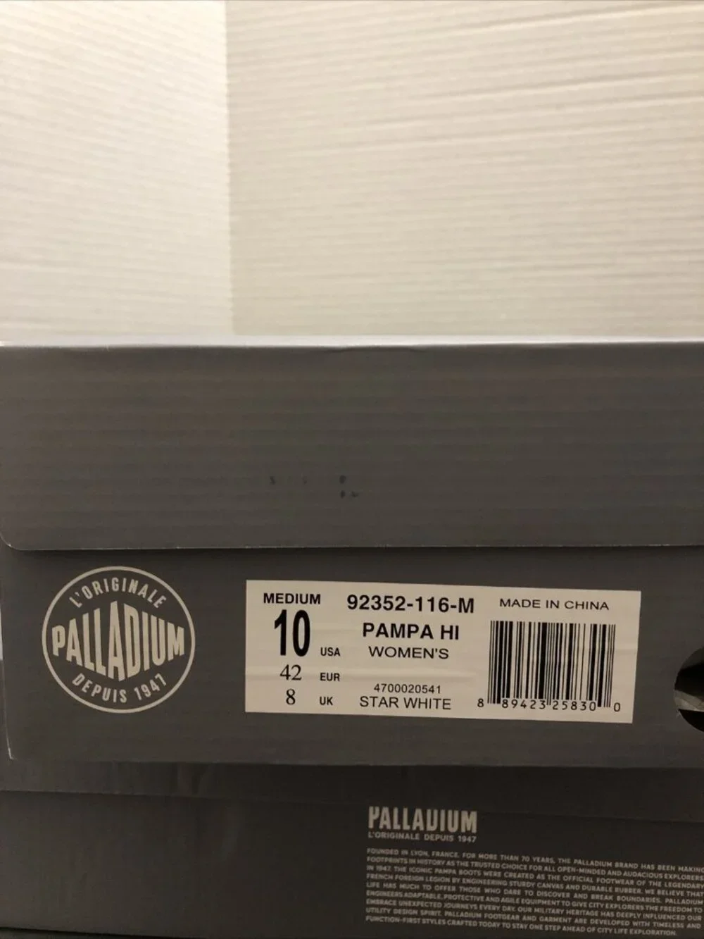 Palladium PAMPA HI in Star White Size 10
